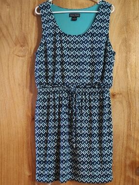 Jessica Howard Casual Drawstring Dress Navy Teal Sleeveless Stretch Lined 16